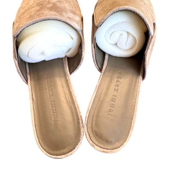 JENNI KAYNE Suede Mules Italian 38 (US 7.5-8) Taupe/Beige GUC Quiet Luxury Shoes - Picture 6 of 9